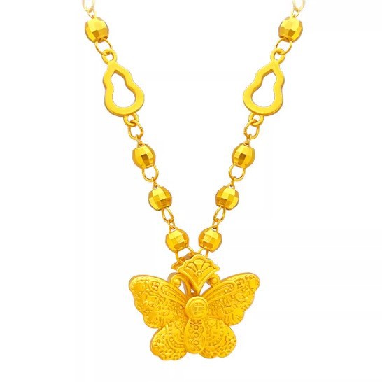 Chiseled Golden Butterfly Gourd Laser-Embossed Bead Gold Necklace